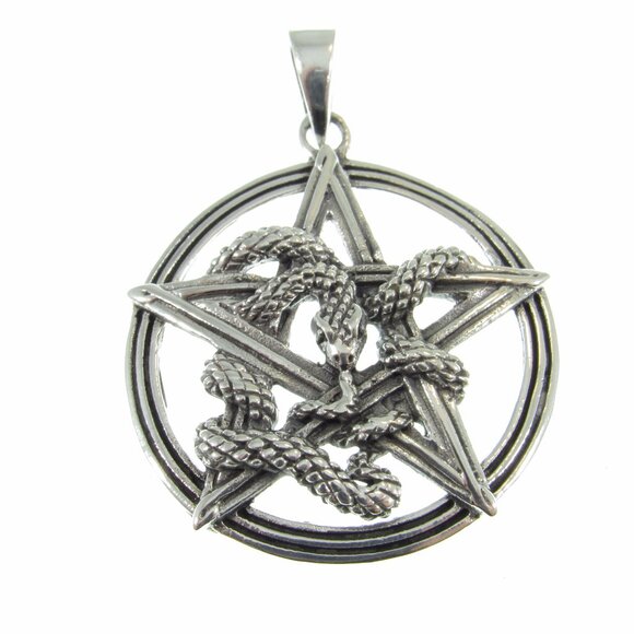 Solid 925 Sterling Silver Ouroboros Snake Pentacle Pendant, Serpent Pentagram - Picture 3 of 8